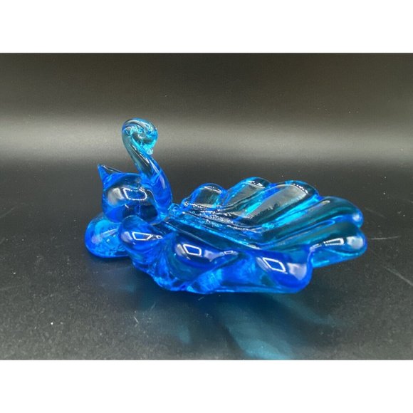 Titan Art Glass Blue Graceful Swan Trinket Dish Signed Titan 1997 Vintage - Picture 2 of 12